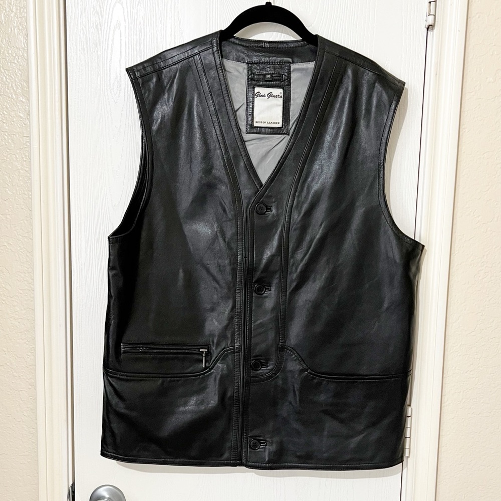 Gino Ginero Black Leather Men’s Vest Size 50 = XL Western Rodeo BikerCore